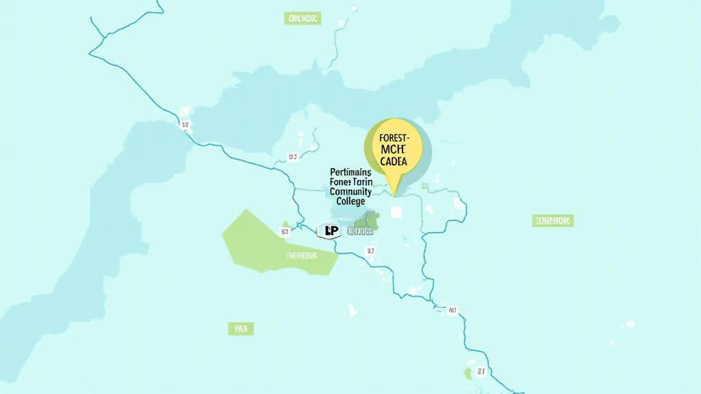 Stylized map highlighting Forest Park and PCC in Portland Oregon, marking Veridian Life event locations.