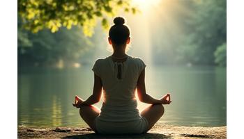 Person meditating peacefully outdoors, symbolizing mental wellness and stress management.