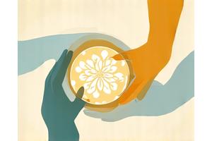Close-up of three hands reaching into the center, symbolizing partnership, collaboration, and media inquiries.