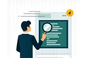 Illustration of a person troubleshooting a mobile app on a tablet, surrounded by data streams, symbolizing technical support for digital services.