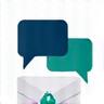Illustration of speech bubbles and a secure envelope, depicting communication data.