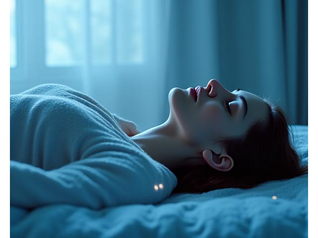 Relaxed person lying down, subtle energy lines indicating body scan