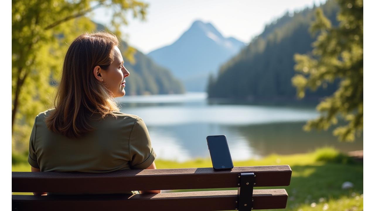 Person looking at nature instead of a phone, symbolizing digital detox